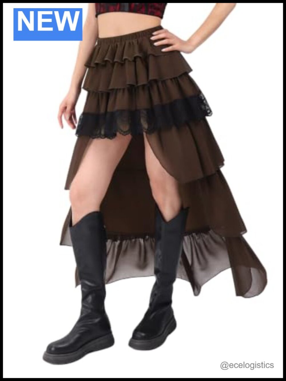 Womens Chiffon High Low Skirt Asymmetrical Ruffled Layered Steampunk